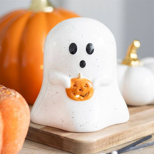 Ghost Shaped Halloween Tealight Candle Holder with Pumpkin