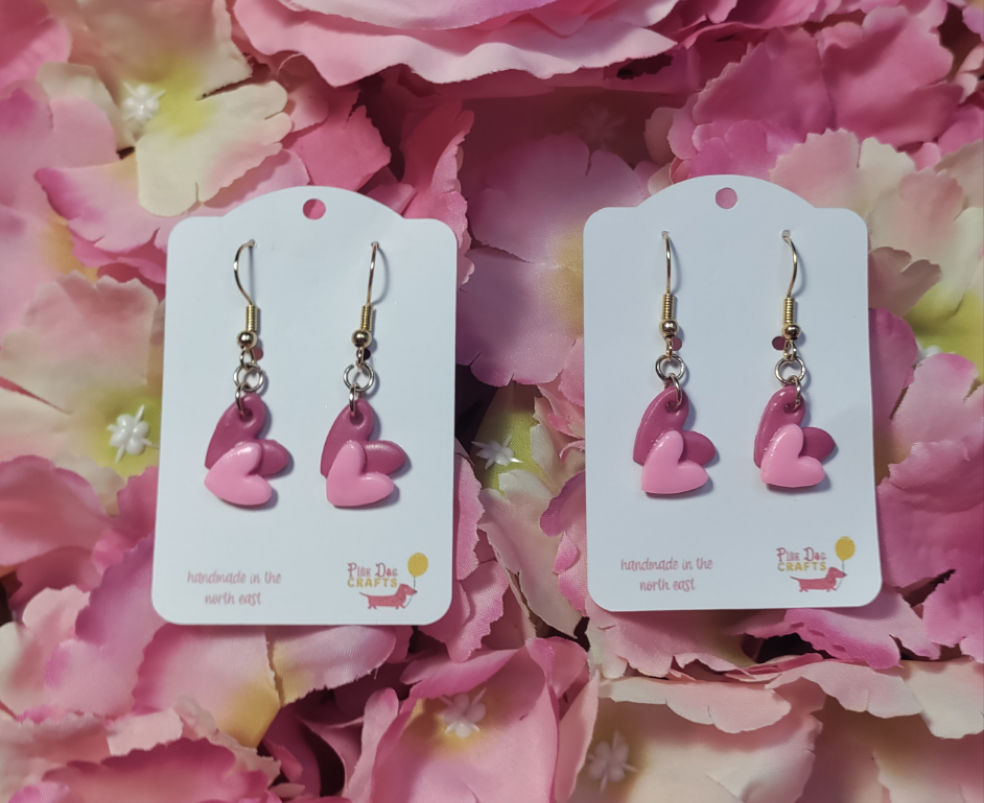 Pink handmade clay earrings