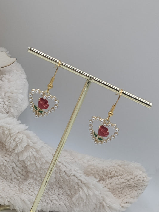 Rose heart earrings