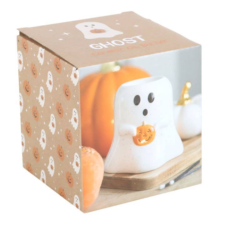 Ghost Shaped Halloween Oil Burner with Pumpkin