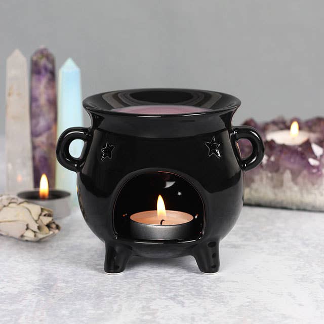 Gothic Black Cauldron Halloween Oil Burner and Wax Warmer