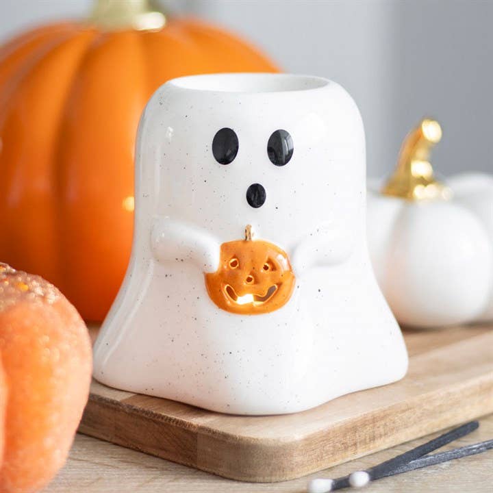 Ghost Shaped Halloween Oil Burner with Pumpkin