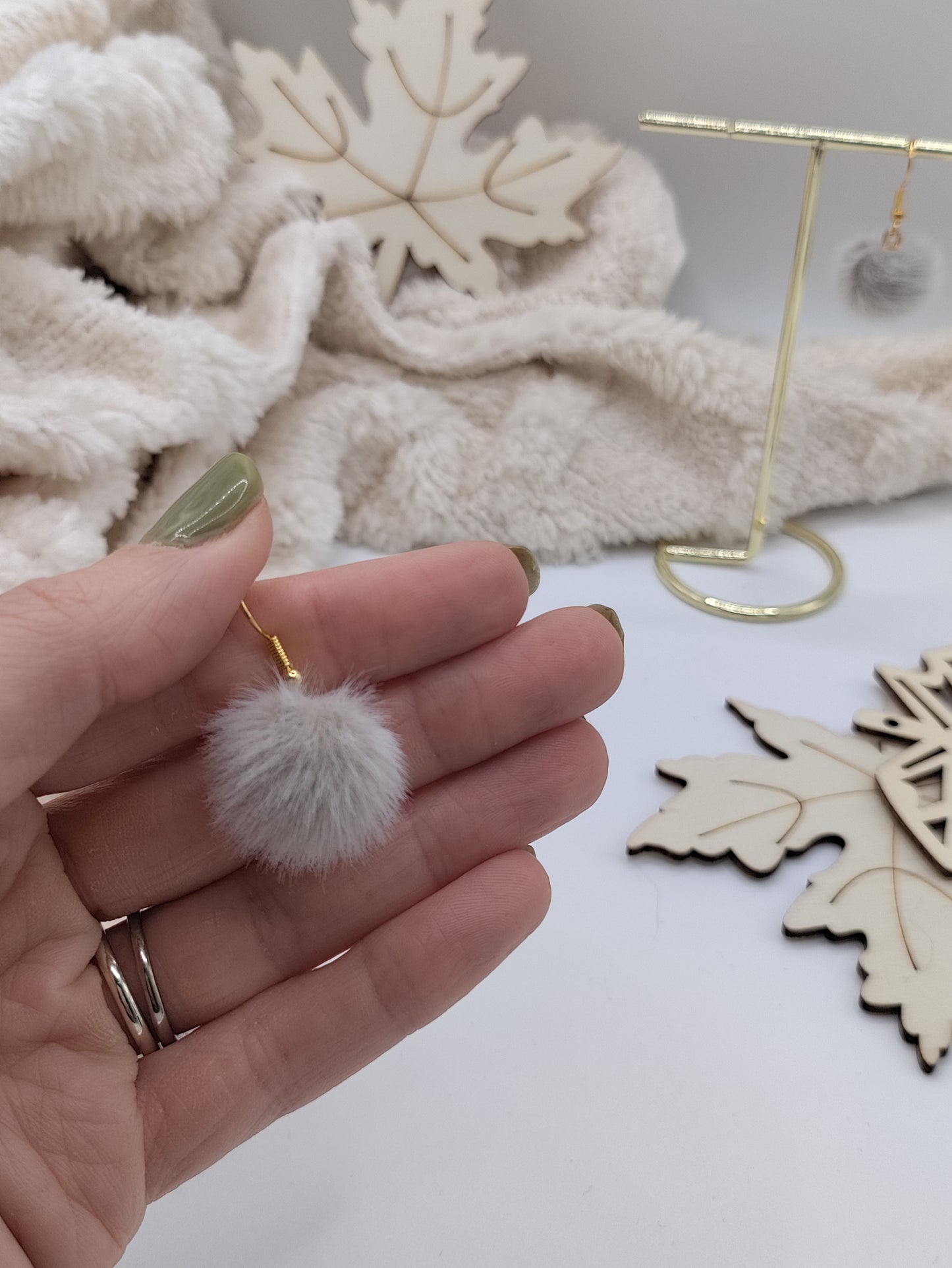 Grey Fluffy Earring