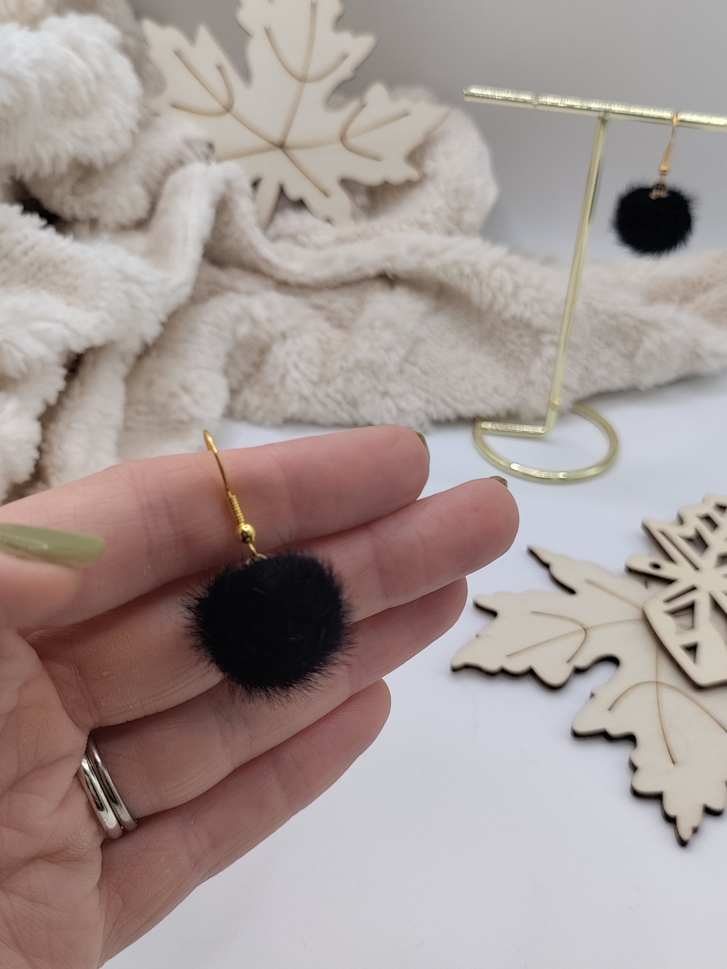 Black Fluffy Earrings